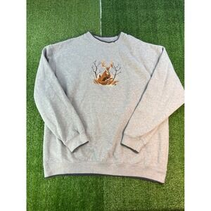 Vintage Deer Embroidered‎ Nature Graphic Mens Gray Crewneck Sweatshirt Size XXL